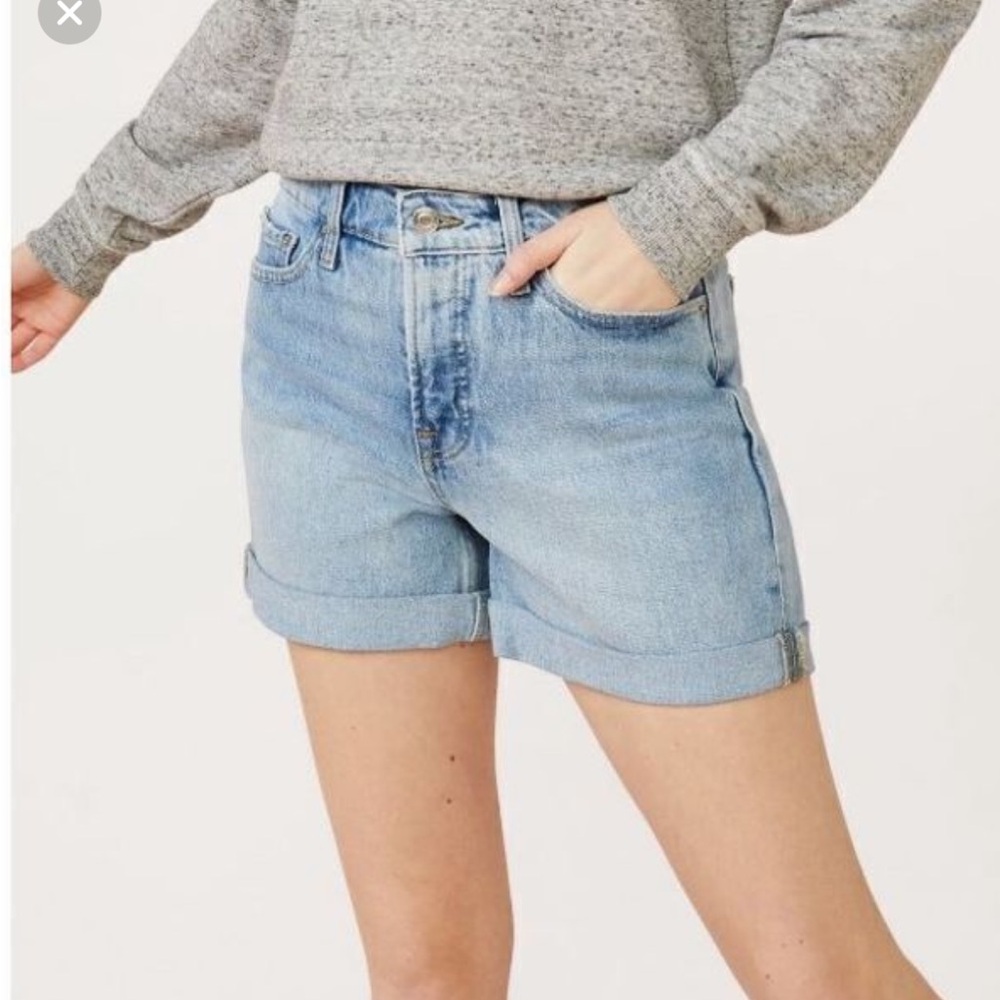 Blue Jean Shorts with Cuffed Hem and Relaxed Fit